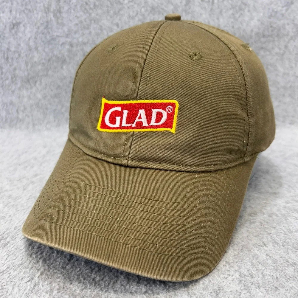 Glad Logo Mens Olive Green Port & Company Baseball Hat Adjustable Hook Loop OSFM